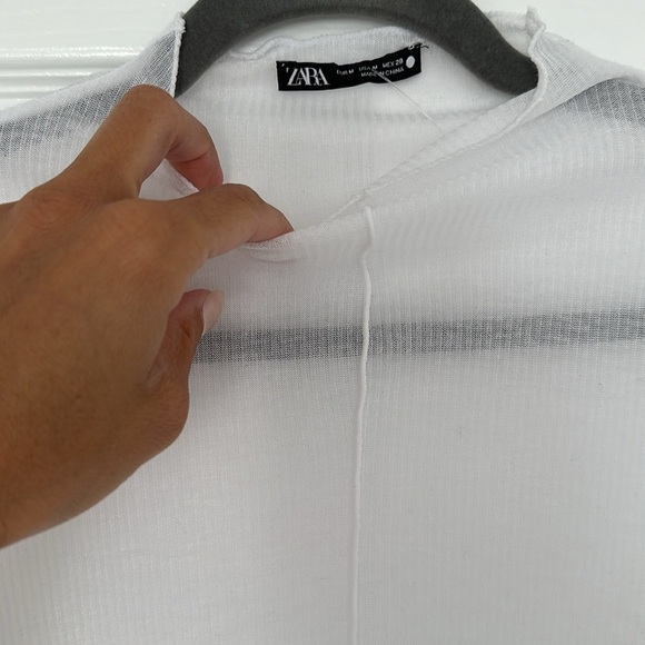 ZARA Sheer Mesh long sleeved top white NEW Size M Medium - Picture 2 of 5